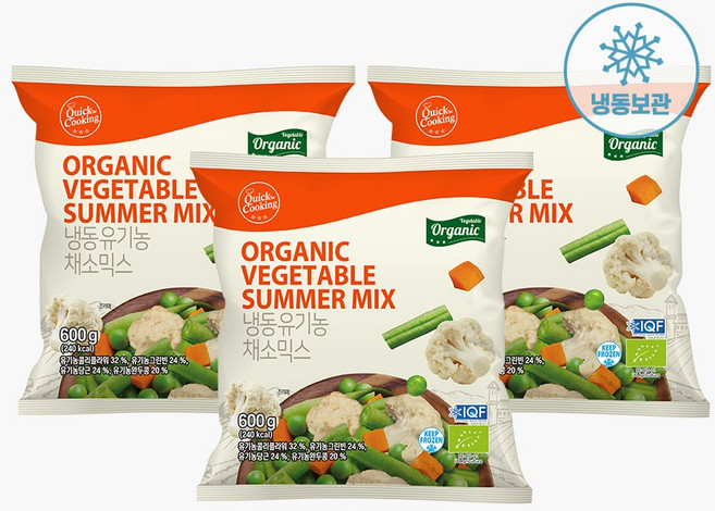 [퀵쿠킹] 냉동 유기농 채소믹스 600g, 3개