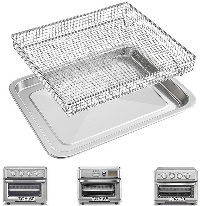 Cuisinart TOA-60 TOA-65 TOA-70 토스터 에어 프라이어 컨벡션 오븐용 바스켓 트레이 교체품 30.8 x 27.9cm(12.4 11인치) 메시 스틸 와이어, 2 PCS Set for Cuisinart TOA-60
