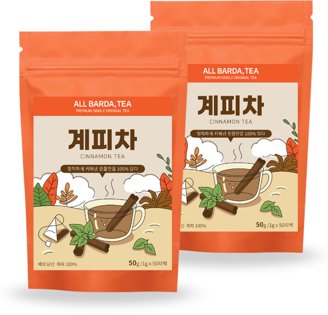 올바르다 티 계피차 계피 자사직접생산 시나몬 계피티백 50티백, 2개, 1g, 50개입