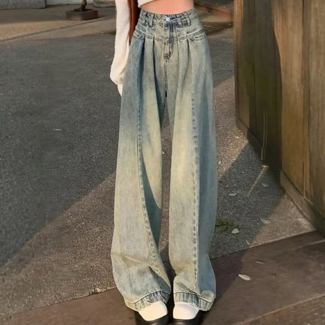 100529C 여성 루즈핏 롱 하이웨스트 청바지