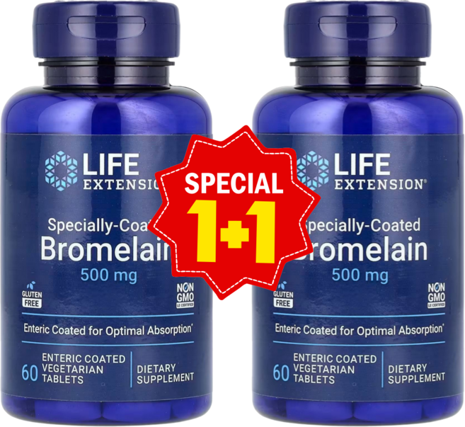 1+1 라이프익스텐션 특수 코팅된 브로멜라인 식물성 정제 60정 / 해외직구 미국정품, 2개