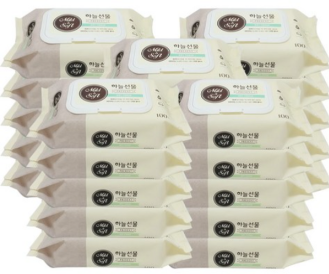 영지매 우리집 편리한 온가족 하늘선물 물티슈 100매 (캡형) 2개 한 세트, 1세트, 285g