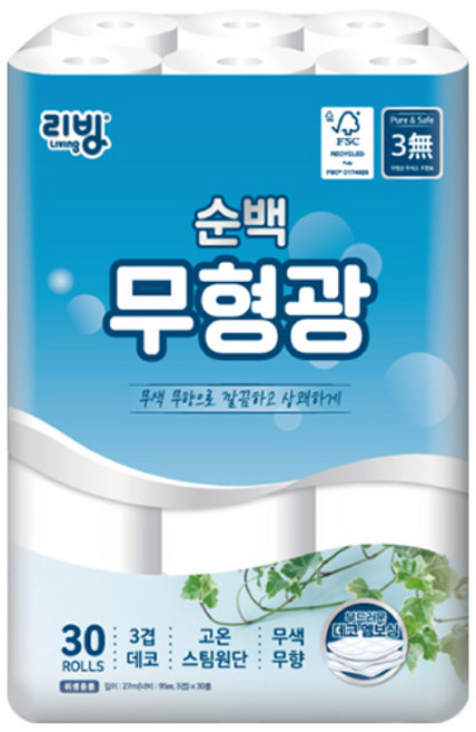 리빙 순백 무형광 화장지 27M 30롤, 1개