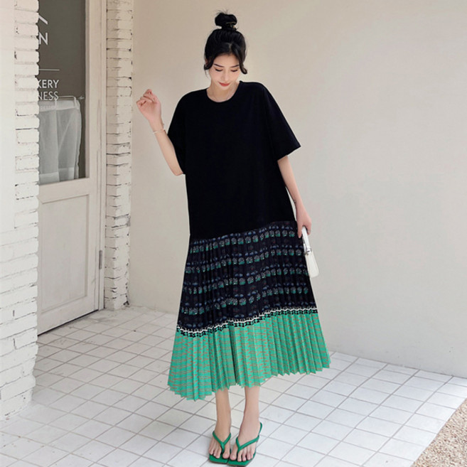 영애씨옷장 빅사이즈 원피스 여름 그린 플리츠 원피스 no. 7751