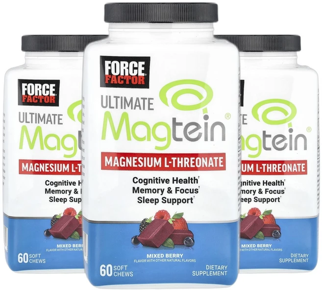포스팩터 Ultimate Magtein 마그네슘 L-트레온산 베리 소프트츄 60개 2+1, 3개, 60정 - 쿠팡