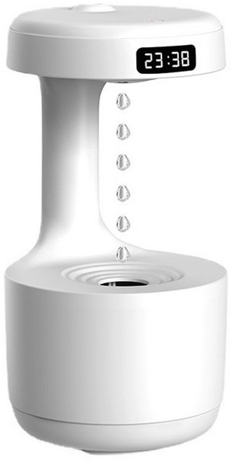 레이코 물멍 가습기 무중력 물방울 LED시계 탁상용 캠핑 사무실 800ml, 화이트, 물방울가습기