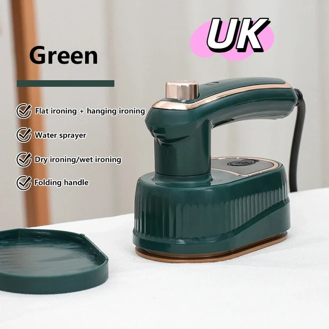 2-in-1 휴대용 스팀 다리미 의류 스티머 가정용 건식 습식 이중 용도 다림질 기계, 05 UK green