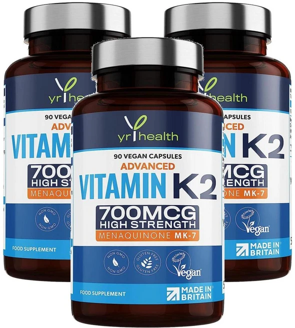 영국 유르헬스 yrhealth Vitamin K2 비타민K2 MK7 700mcg 캡슐, 3개, 90정 - 쿠팡