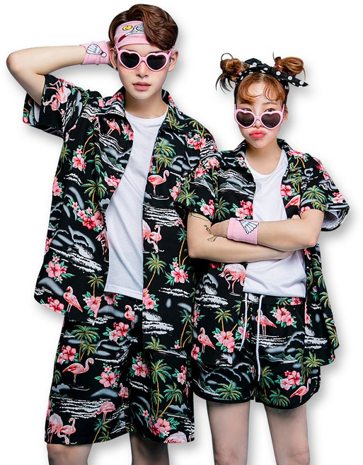 반티매니아 커플셔츠 하와이안셔츠 신혼여행복 반티 셔츠 플라밍고