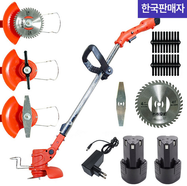 [한국판매자] [2만개 판매 돌파] 바로싹 무선 예초기 충전식 전기 원형톱날 플라스틱날 강철날 전기예초기 잡초제거 잔디깍기 벌초하기, 프리미엄형, 레드