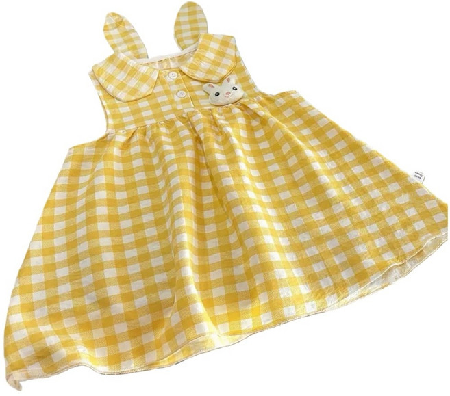 萱寶媽咪 兒童格子小兔背心裙 夏季女童連身洋裝