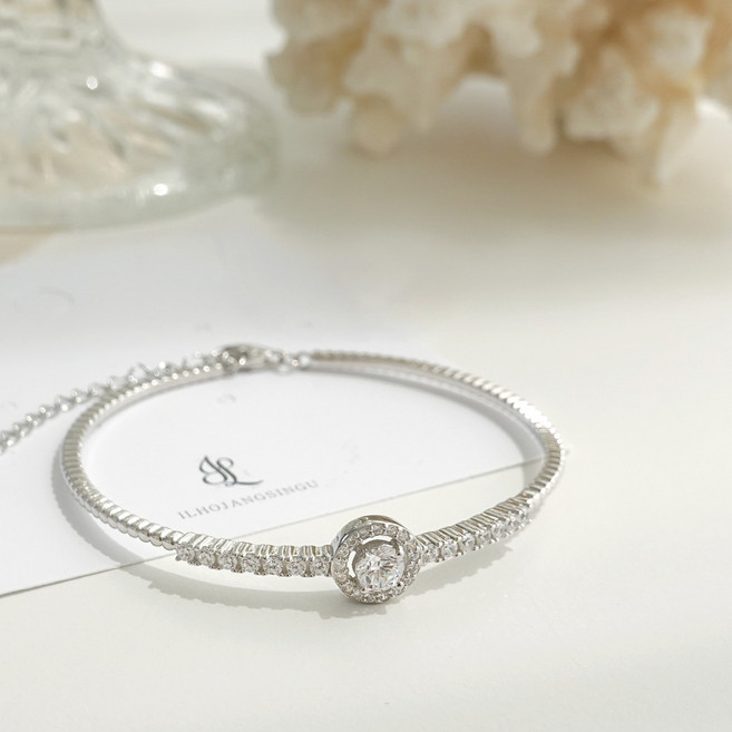 백송 루미비 서클 큐빅 스톤 뱅글 팔찌 실버925 블링 데일리 레이어드 여성 패션 주얼리