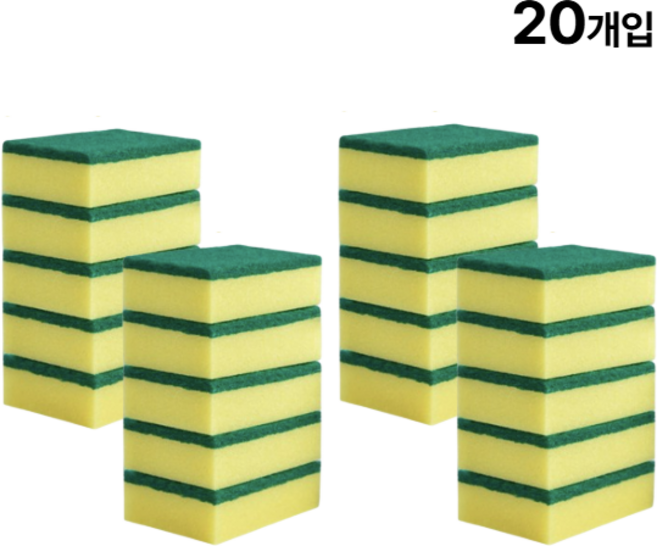 헬퍼샵 녹색 청 스펀지 양면 수세미, 20개, 1세트
