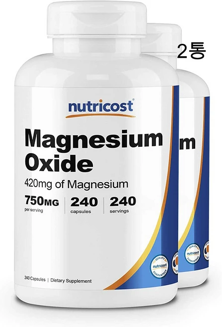 뉴트리코스트 2통 산화마그네슘 750mg 240캡슐 Magnesium Oxide, 1 Count (Pack of 2), 2개, 240회분 - 쿠팡