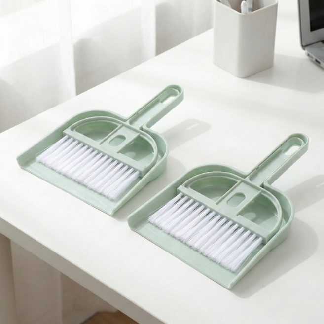 글로넥트 초미니 빗자루 쓰레받기 세트 실내청소용, Green, 2개