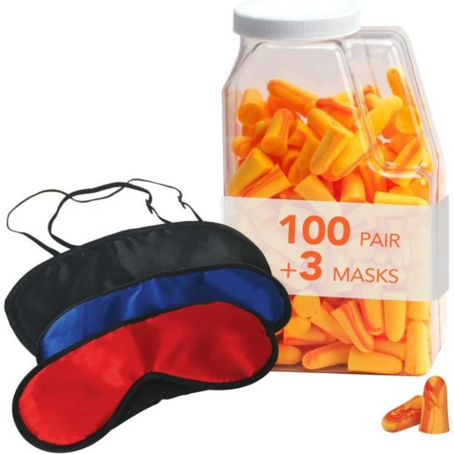 플렌츠 슈퍼 키트 | 부드러운 폼 귀마개 100쌍과 마스크 3개 포함 NRR 33 100개 묶음, 100 Pair + 3 Masks - 쿠팡