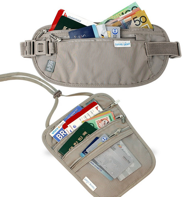 [TRAVEL LIGHT] 해킹방지 복대여권지갑 & 목걸이여권지갑 세트_그레이