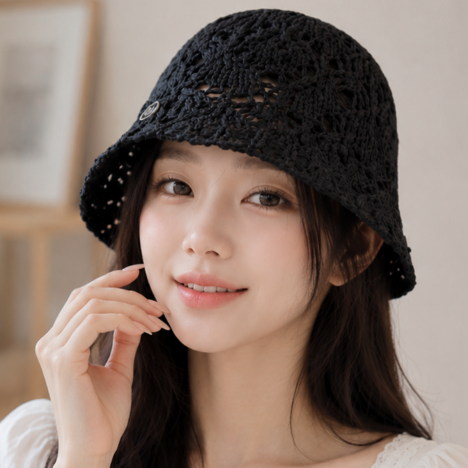 B07 여자 여름 크로쉐 버킷햇 여름 뜨개모자