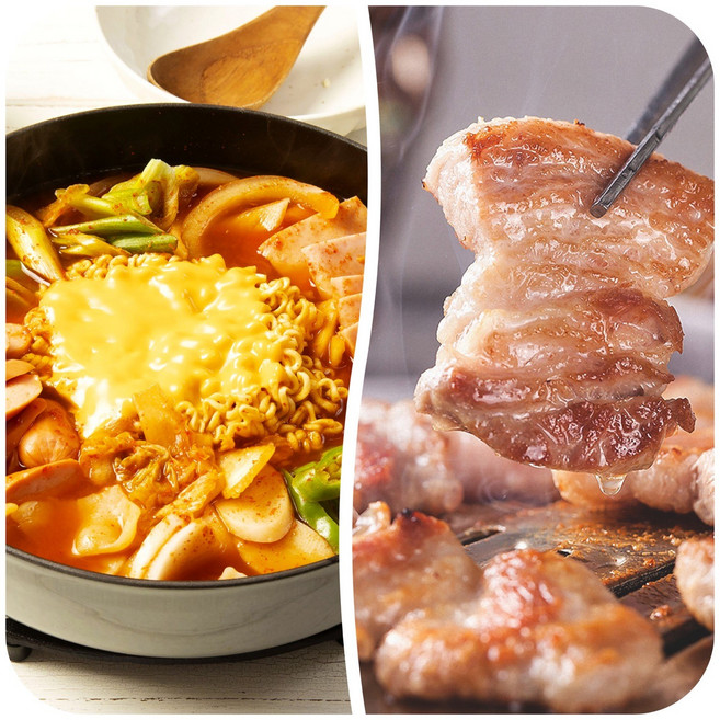 밀키트 부대찌개+숙성삼겹살 바베큐 세트 1-2인 감성캠핑 식사 준비를 한번에 더팜홈쿡 솔트에이징, 부대찌개2-3인+목살2인분, 400g, 1개