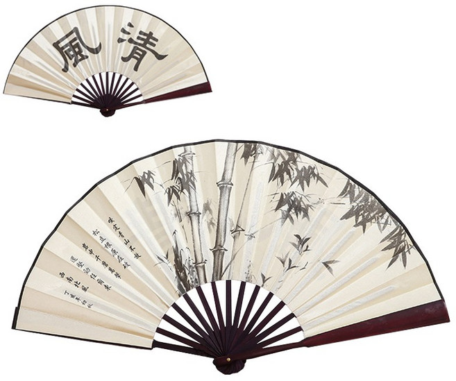 여름 (실크 대나무부채 D타입 대형-E형) 접이식 전통 풍경 수채화 나무 부채, 1개, E형