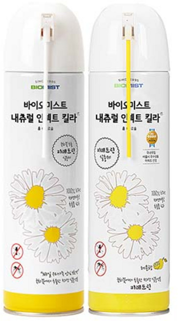 바이오미스트 내츄럴인섹트킬라 국화꽃 피레트린 빈대 모기 파리 해충 벌레약 살충제 퇴치제 스프레이 무향+레몬 세트 500ml, 2개
