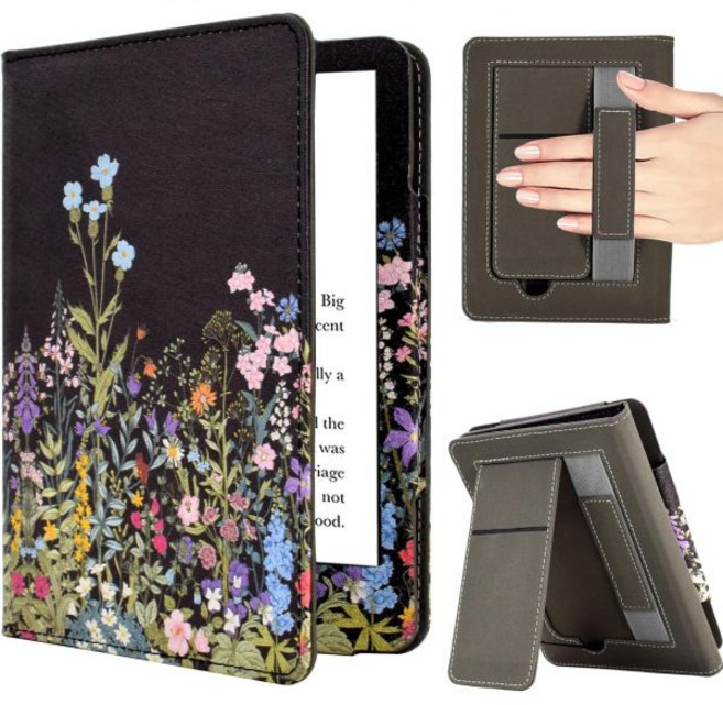 이북 리더기 커버 파우치 케이스 7"/6.8" 킨들 페이퍼화이트용 KEROM 12/11세대 2024/2021 컬러소프트 시그니처 에디션 핸드 스트랩 자동 웨이크/슬립 기능이 있, # Floral
