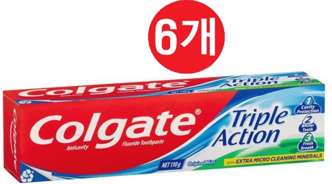 [호주정품직구] 콜게이트 트리플 액션 치약 - 충치 예방부터 치아 미백 입냄새 개선까지 한 번에! - 3중효과 110g, 6개 - 쿠팡