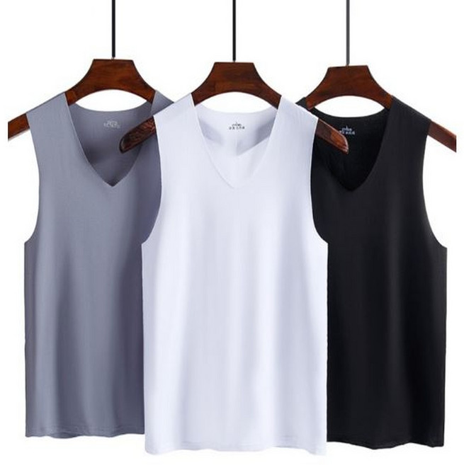 남성 심리스 쿨링 브이넥 나시티 슬림핏 이너웨어 여름 무봉제 민소매 빅사이즈