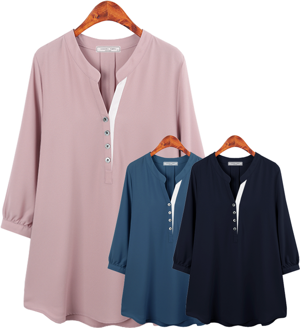 허밍퍼플 여성용 4951 스잔 7부 소매 단추 BL 빅사이즈 블라우스 셔츠 세련미 찰랑한 날씬 슬림 차이나 카라 세미 정장 여성의류