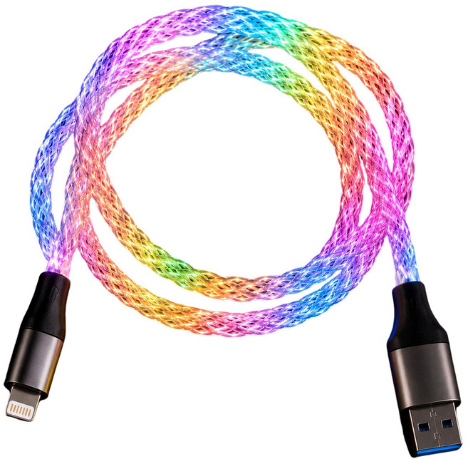 USB充電線 彩虹LED發光, 流光溢彩呼吸燈｜AL充電線7W, 1個, 100cm