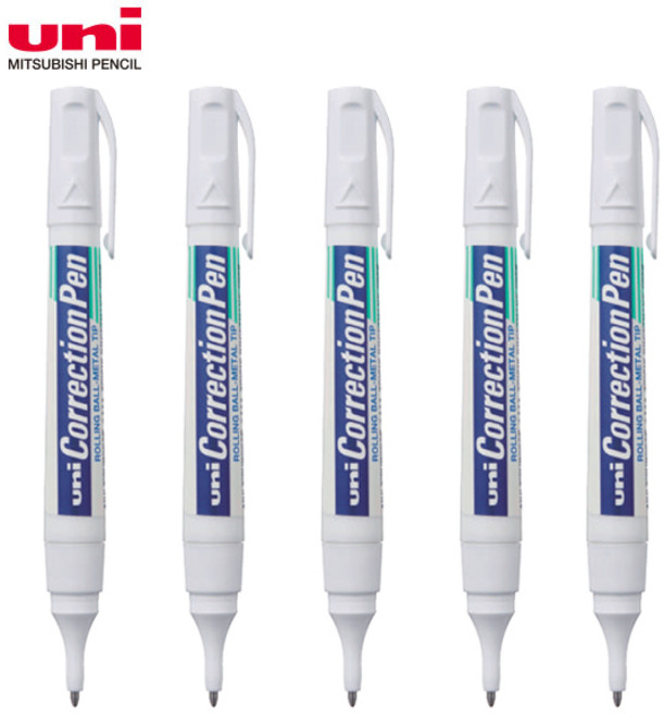 미쓰비시 UNI 유니 커렉션 수정액 Correction Pen CLP-300N 낱개 필기수정액 학용품, 5개, 8ml