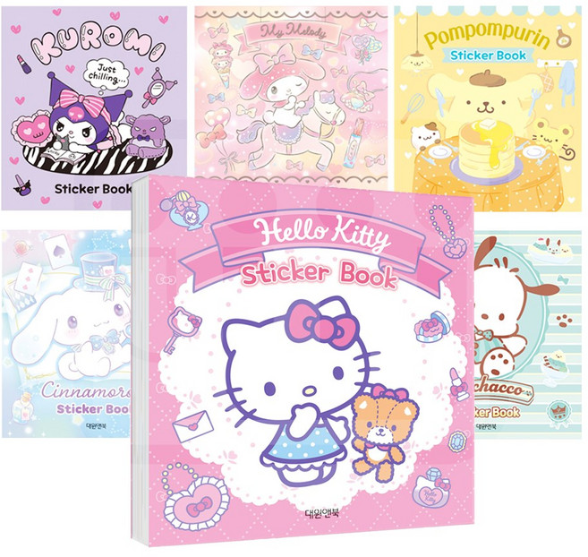 산리오 캐릭터 스티커 미니북 (개정판) 24매입 95x105mm 테마 세트 정품 굿즈 다이어리 꾸미기 부자재료, 포차코