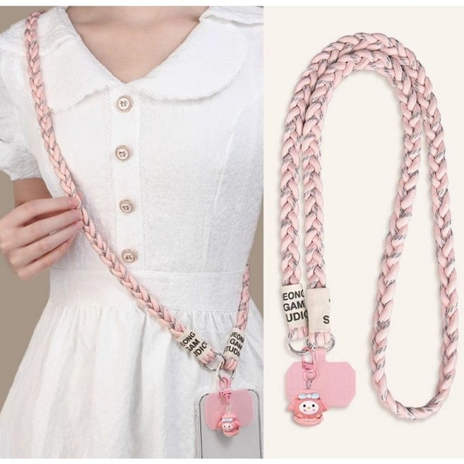 두리안나 어깨가 아프지 않는 휴대폰 스트랩 로프 목걸이줄(잘안찢어지는 옥스포드 태그홀더), 1개, 핑크