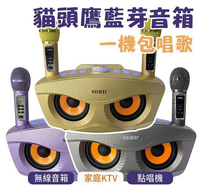 SDRD無線麥克風 雙麥克風 藍牙喇叭 K歌神器 家庭KTV 無線歡唱, 槍色, SD-306PLUS
