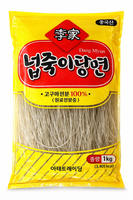 이가 당면 고구마전분100% 쫄깃한 찜닭 마라탕 넓적 납작 중국당면 넙죽이당면, 1개, 1kg