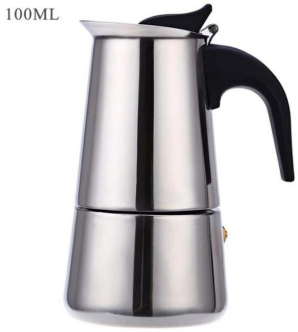 캠핑용 스테인레스 커피 포트 모카 에스프레소 라떼 퍼콜레이터 스토브 메이커 음료 도구 카페티에르, 01 100ml2cup