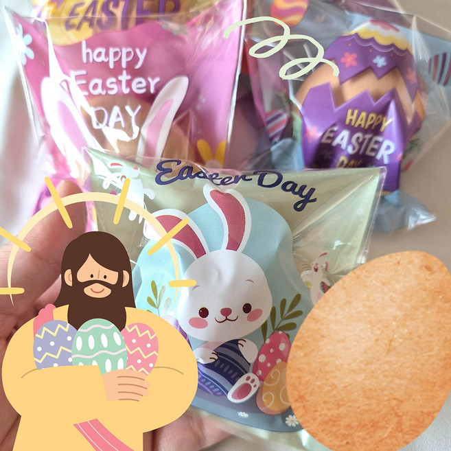 부활절 계란 포장 100장 부활절계란봉투 1구 구디백 선물포장봉투 접착식비닐, 혼합, 100개