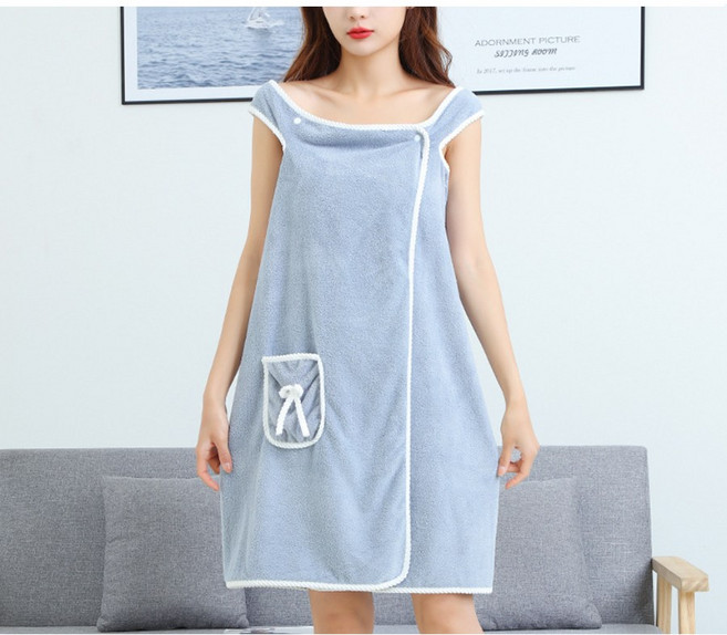 리카 여성 리본 샤워가운 골프가운, 포켓블루, 1개