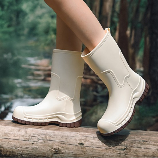 여성 중목 패션 레인부츠 장마철 가벼운 아웃도어 낚시 방수 미끄럼방지 두꺼운 밑창 첼시 장화