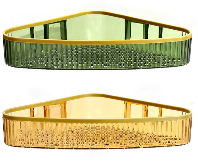 다목적벽걸이형욕실 수납랙 공간 절약형무타공 선반 주방욕실세면용품보관용, 1개, 황색삼각+녹색삼각