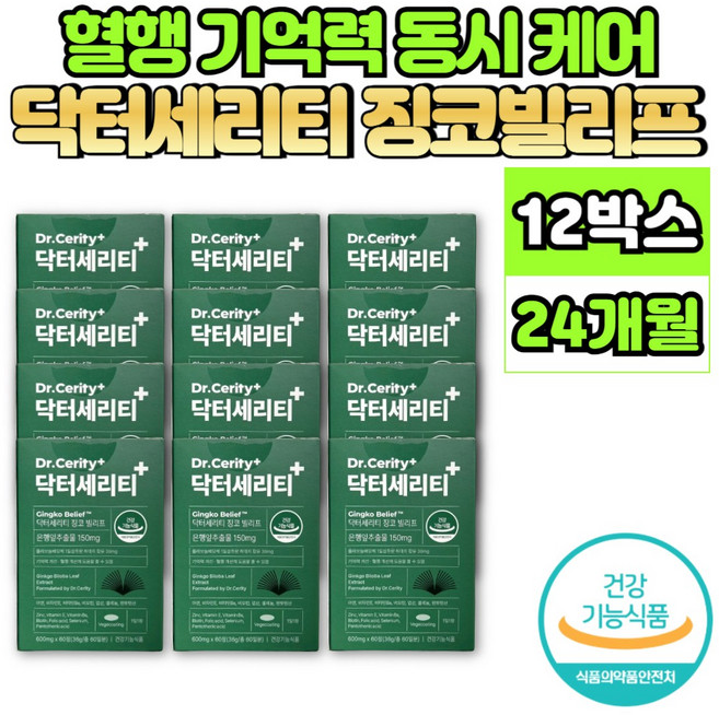 은행 잎 추출물 정 징코 GINKGO BILOBA Ginko 은행엽 은행나무 플라보놀배당체 혈행 개선 도움 영양제 아연 비타민 E B6 비오틴 엽산, 60정, 12개