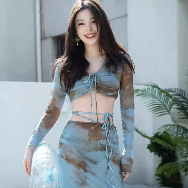 이라 비키니 4종세트 여성수영복 러블리 비치웨어, M, 블루