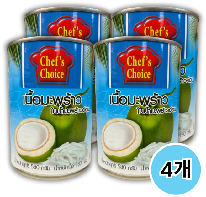 영코코넛미트 영코코넛 Young Coconut Meat in coconut Juice worldfood, 580g, 4개 - 쿠팡