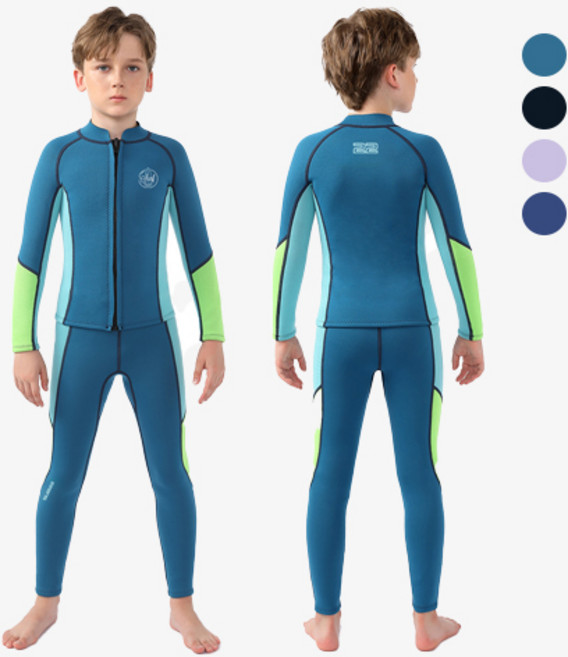 서브22 어린이 웻슈트 다이빙 물놀이 잠수복 상하의 세트, 민트블루