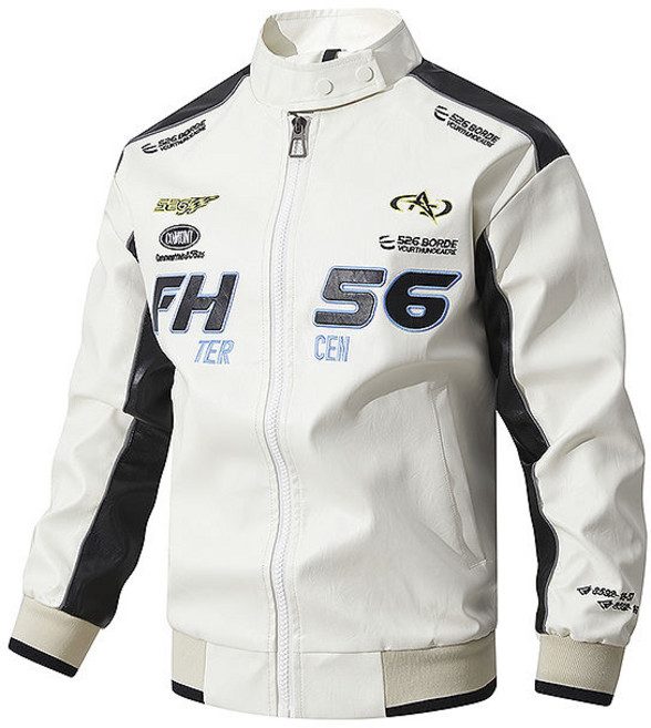 couyor봄 빅사이즈 가죽 재킷 패션 스타일링 야구점퍼 라이더복 가죽자켓 라이더죽자켓 클래식바이크 레이싱자켓 바이크자켓, 화이트