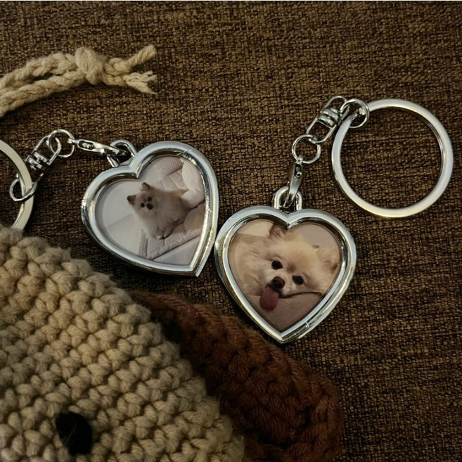 하트 사진액자 키링 2개입, 2개, 실버