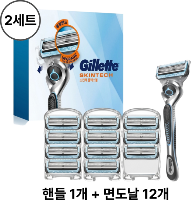 질레트 스킨텍 매뉴얼 면도기 핸들1입 + 면도날12입, 2세트