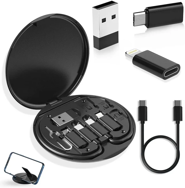 BUDI-다기능 스마트 어댑터 카드 수납함 데이터 TF 타입 케이블 USB 박스 6 키트 SD 메모리 SIM 멀티 리더, 01 Black