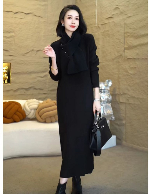 COSYEVNO 중년 엄마 긴팔 원피스 겨울 니트 빅사이즈 패션 캐쥬얼 데일리룩 30-40세 롱스커트 CXJmmlyq-09