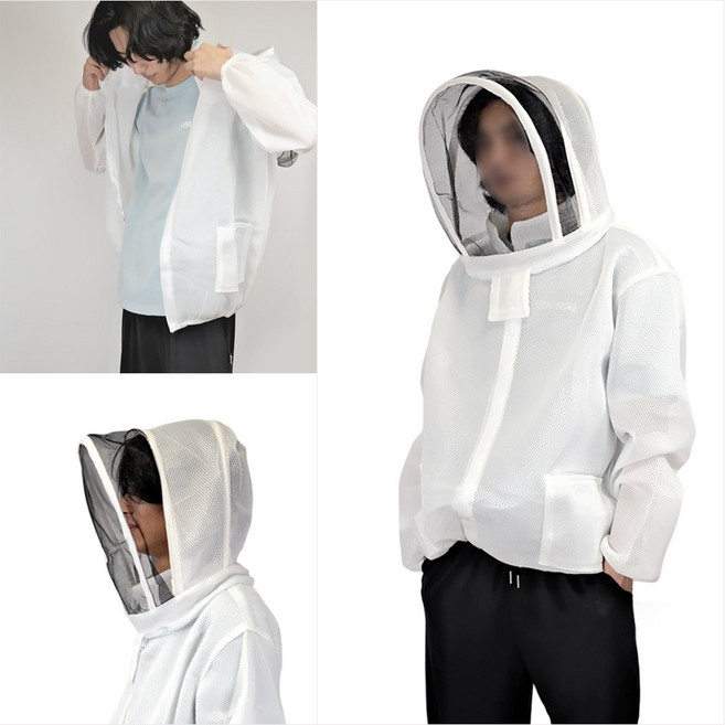 워니네 이중망사 우주 양봉옷 (상의) 모자일체형 벌초 벌망 매쉬 작업복, 1개, 화이트